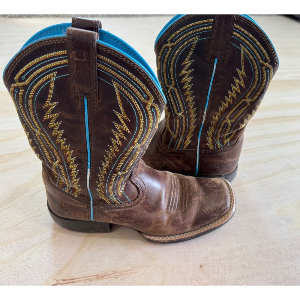 Ariat Kids Square Toe Cowboy Boots Brown Leather Rodeo Western Size 1
